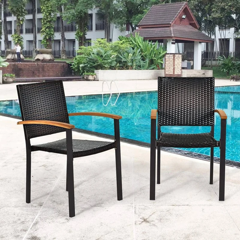 Brown Steel Wicker Stackable Outdoor Patio Dining Chairs (4-Pack)