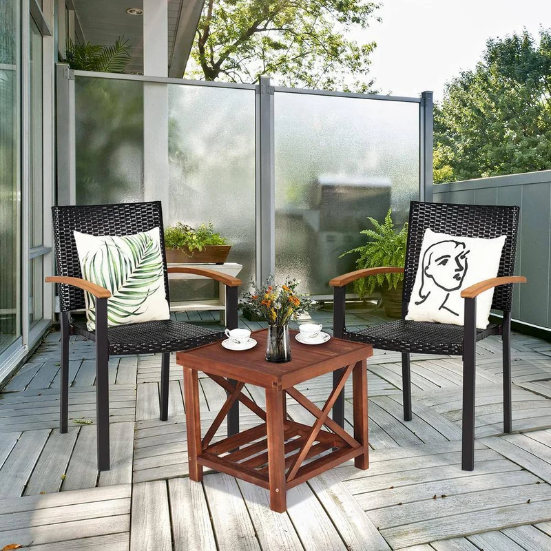 Brown Steel Wicker Stackable Outdoor Patio Dining Chairs (4-Pack)