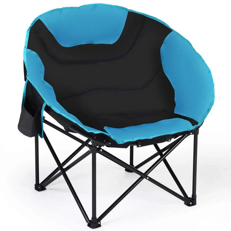 Folding Blue Steel Moon Camping Chair Heavy-Duty Saucer Chair with Carrying Bag