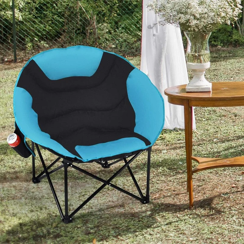 Folding Blue Steel Moon Camping Chair Heavy-Duty Saucer Chair with Carrying Bag