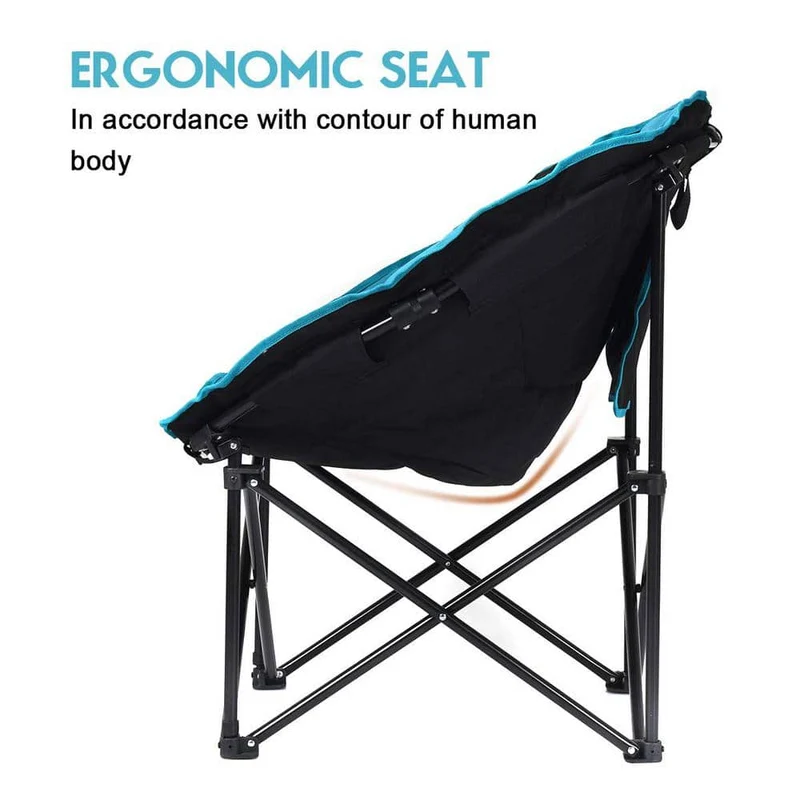 Folding Blue Steel Moon Camping Chair Heavy-Duty Saucer Chair with Carrying Bag