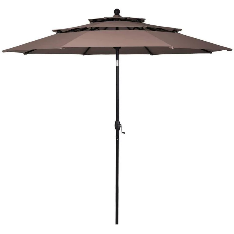 10 ft. 3-Tier Aluminum Market Patio Umbrella in Tan with Crank and Double Vented