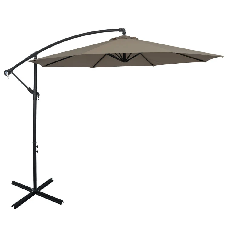 10 ft. Adjustable Tilt Cantilever Aluminum Solar Patio Umbrella Cross Base in Brown