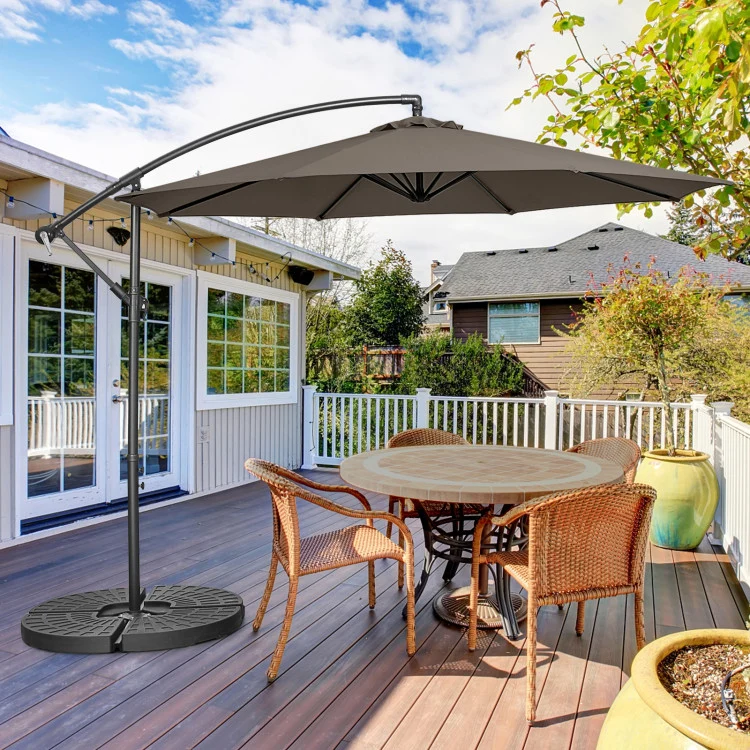 10 ft. Adjustable Tilt Cantilever Aluminum Solar Patio Umbrella Cross Base in Brown