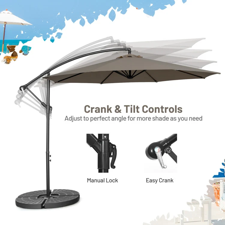 10 ft. Adjustable Tilt Cantilever Aluminum Solar Patio Umbrella Cross Base in Brown