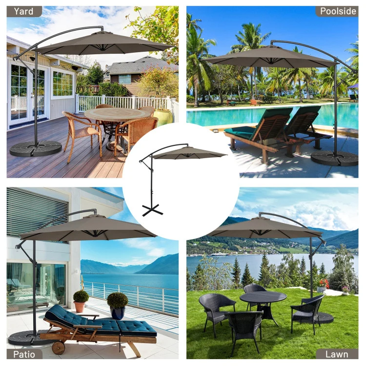 10 ft. Adjustable Tilt Cantilever Aluminum Solar Patio Umbrella Cross Base in Brown