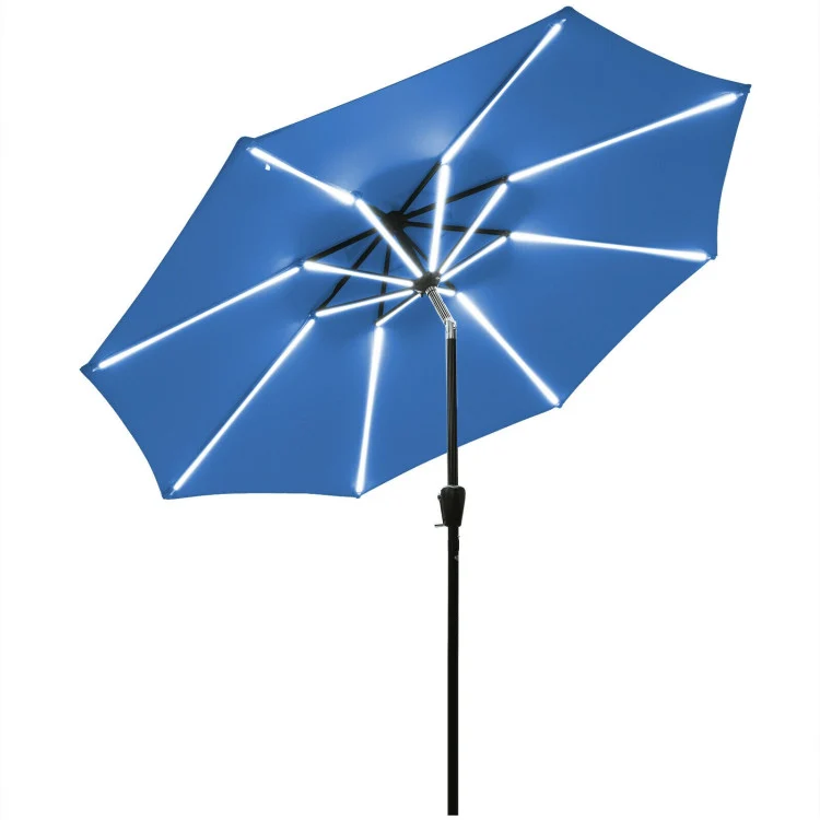 9 ft. Aluminum LED Lights Market Patio Umbrella with Crank and Tilt in Blue