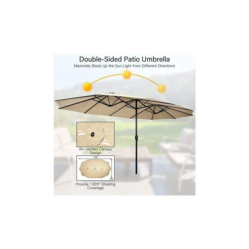 15 ft. Market Outdoor Patio Umbrella with Crank and Base in Beige