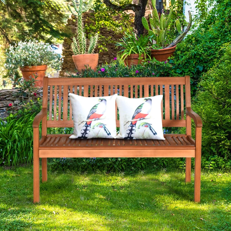 50 in. 2-Person Brown Eucalyptus Wood Outdoor Patio Bench