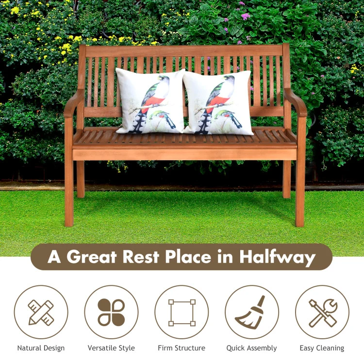 50 in. 2-Person Brown Eucalyptus Wood Outdoor Patio Bench