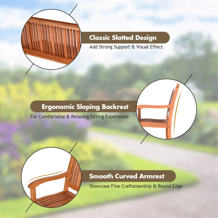 50 in. 2-Person Brown Eucalyptus Wood Outdoor Patio Bench
