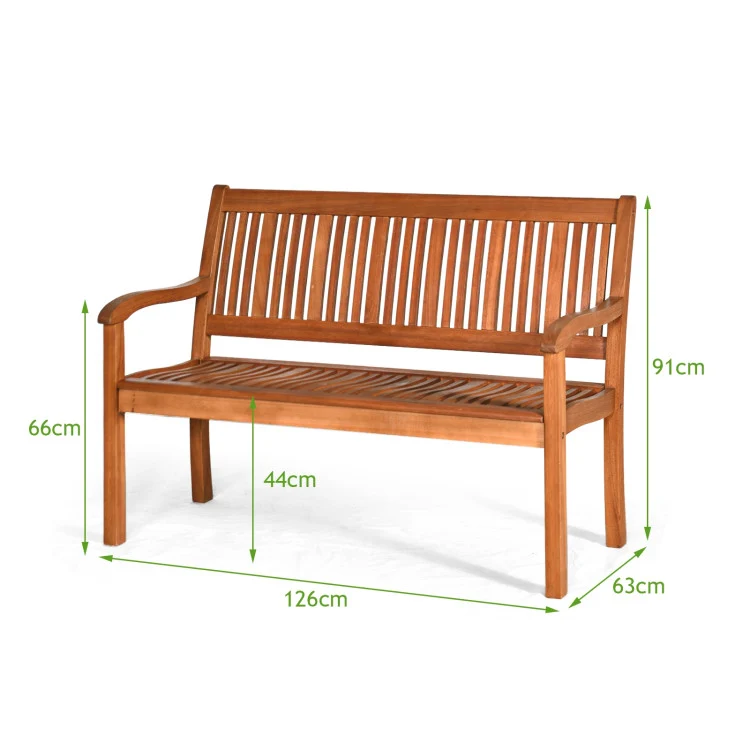 50 in. 2-Person Brown Eucalyptus Wood Outdoor Patio Bench