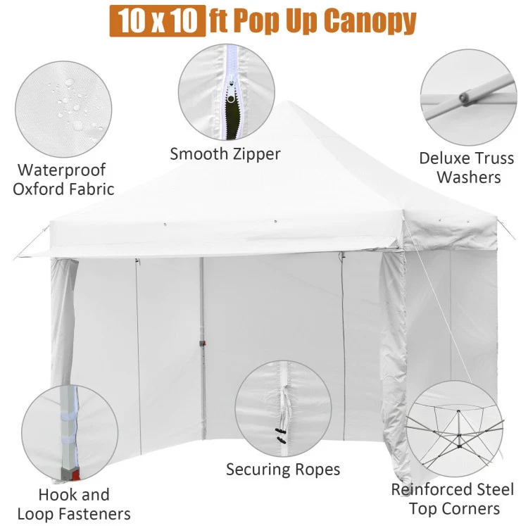 10 ft. x 10 ft. White Canopy Pop Up Tent with Removable Side Wall and Roller Bag
