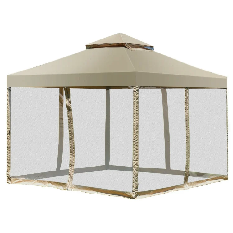 2-Tier 10 ft. x 10 ft. Beige Outdoor Patio Gazebo with Netting