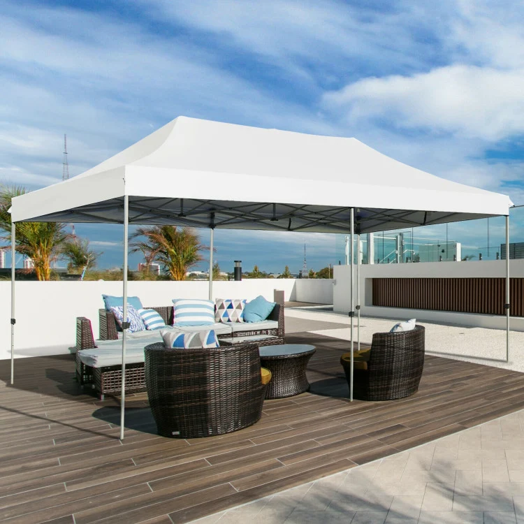 10 ft. x 20 ft. White Adjustable Folding Heavy-Duty Sun Canopy Pop Up Tent with Carrying Bag