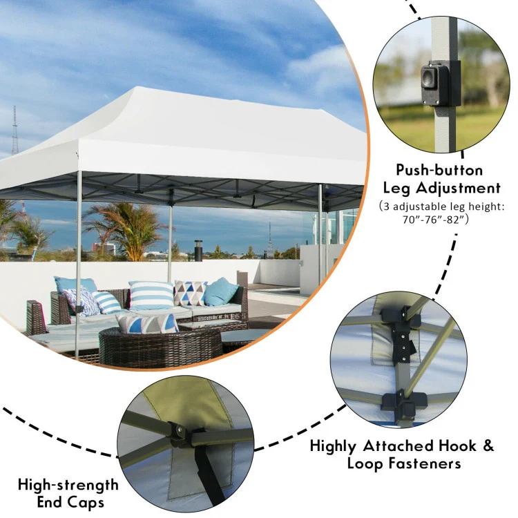 10 ft. x 20 ft. White Adjustable Folding Heavy-Duty Sun Canopy Pop Up Tent with Carrying Bag