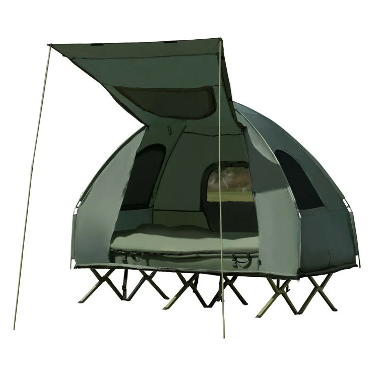 2-Person Portable Outdoor Camping Cot Tent with Air Mattress and Supportive Pillow