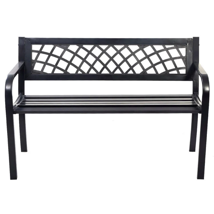 Lattice Black Metal Outdoor Patio Bench
