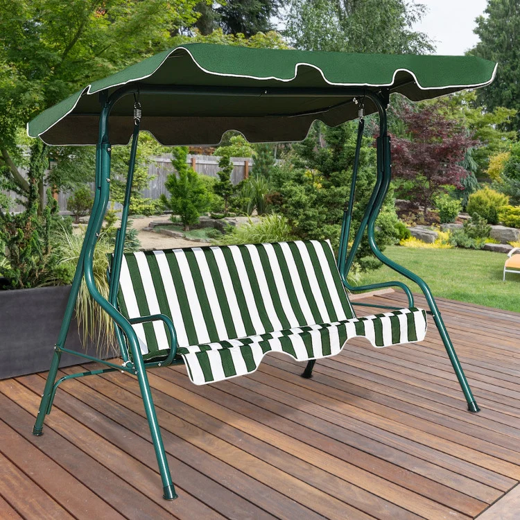 3-Person Steel Outdoor Patio Swing Chair with Cushion and Canopy
