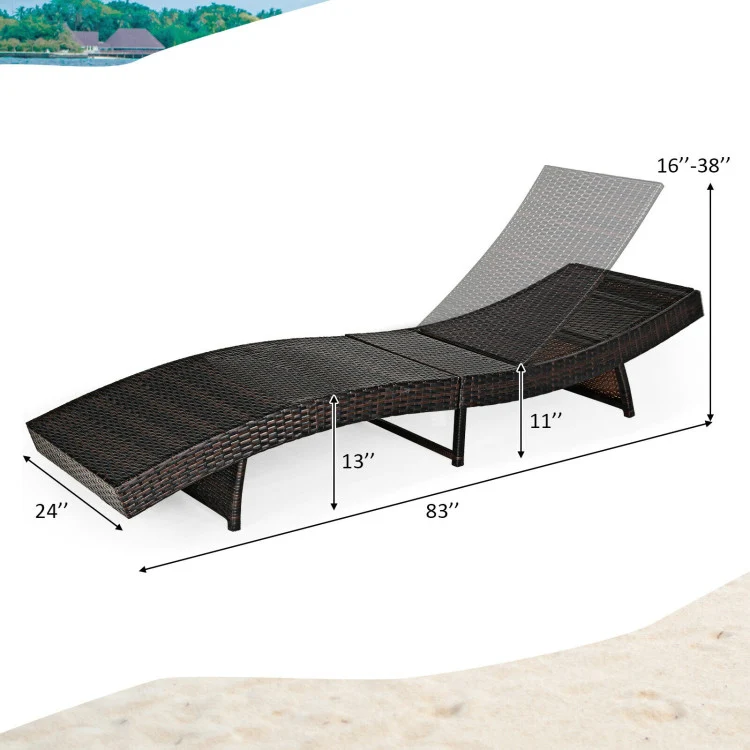 Brown Folding Wicker Outdoor Chaise Lounge with Turquoise Cushion