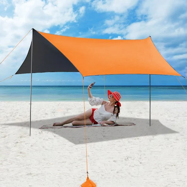 SUGIFT 10'x10' Portable Sun Shelter Beach Tent Canopy with 6 Sandbags, Orange