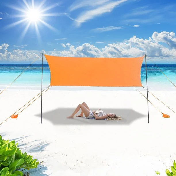 SUGIFT 10'x10' Portable Sun Shelter Beach Tent Canopy with 6 Sandbags, Orange