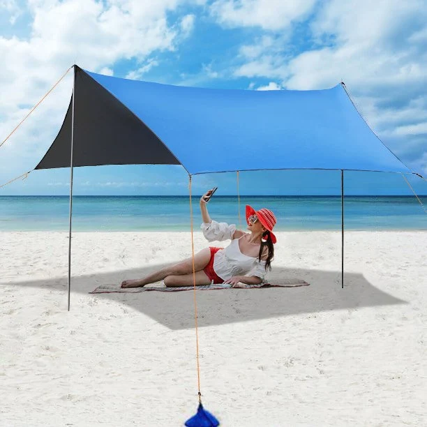 SUGIFT 10'x10' Portable Sun Shelter Beach Tent Canopy with 6 Sandbags, Blue