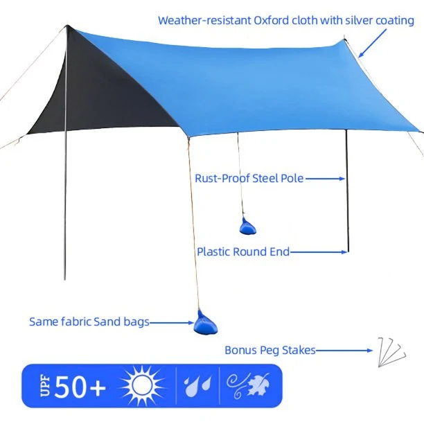 SUGIFT 10'x10' Portable Sun Shelter Beach Tent Canopy with 6 Sandbags, Blue