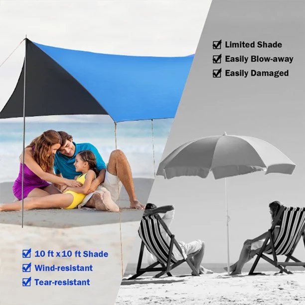 SUGIFT 10'x10' Portable Sun Shelter Beach Tent Canopy with 6 Sandbags, Blue