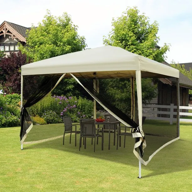 SUGIFT Easy Pop Up Canopy Shade Tent with Mesh Sidewalls - Beige