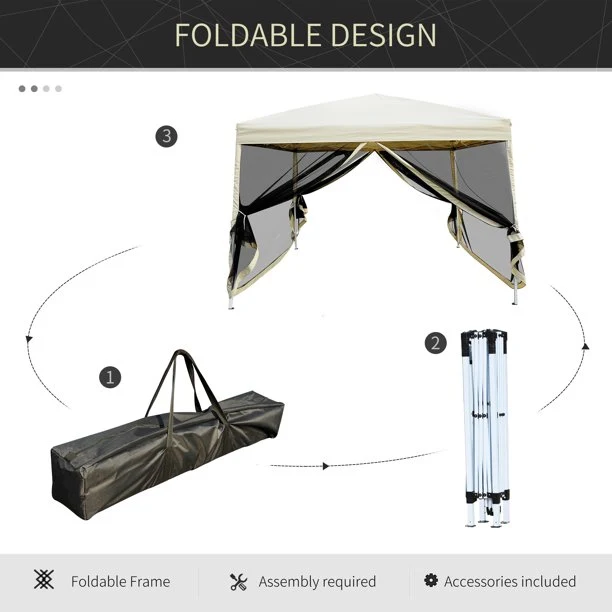 SUGIFT Easy Pop Up Canopy Shade Tent with Mesh Sidewalls - Beige