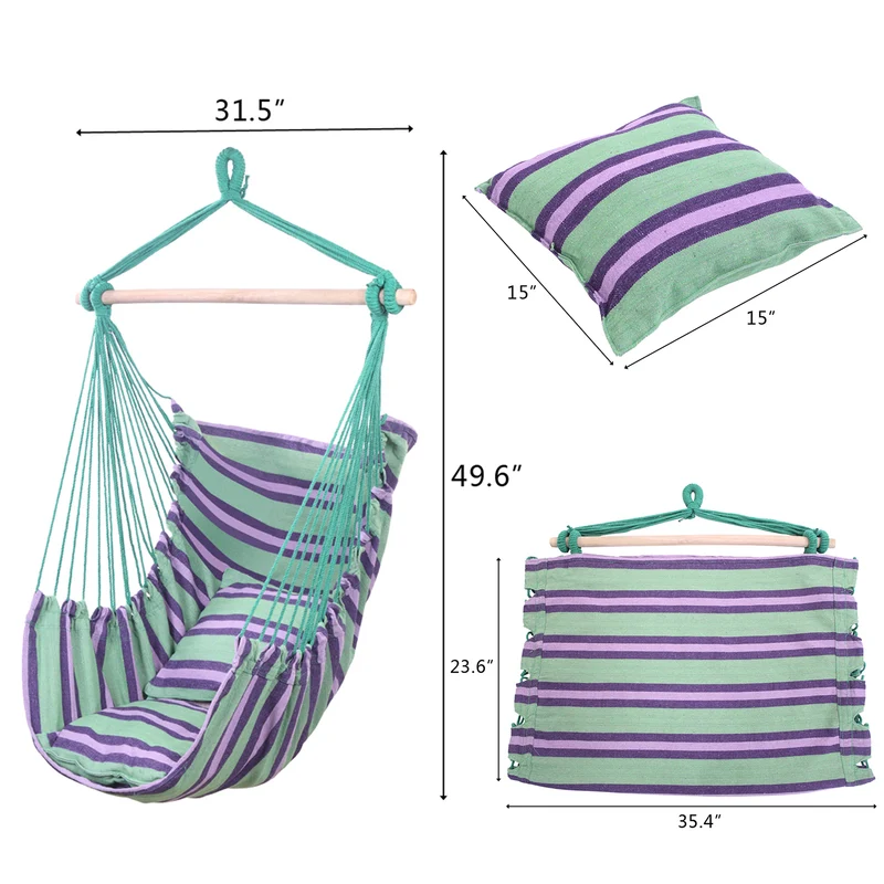 SUGIFT Hammock Chair, Large Swing Chair Suitable for Indoor and Outdoor Use, Blue Stripes