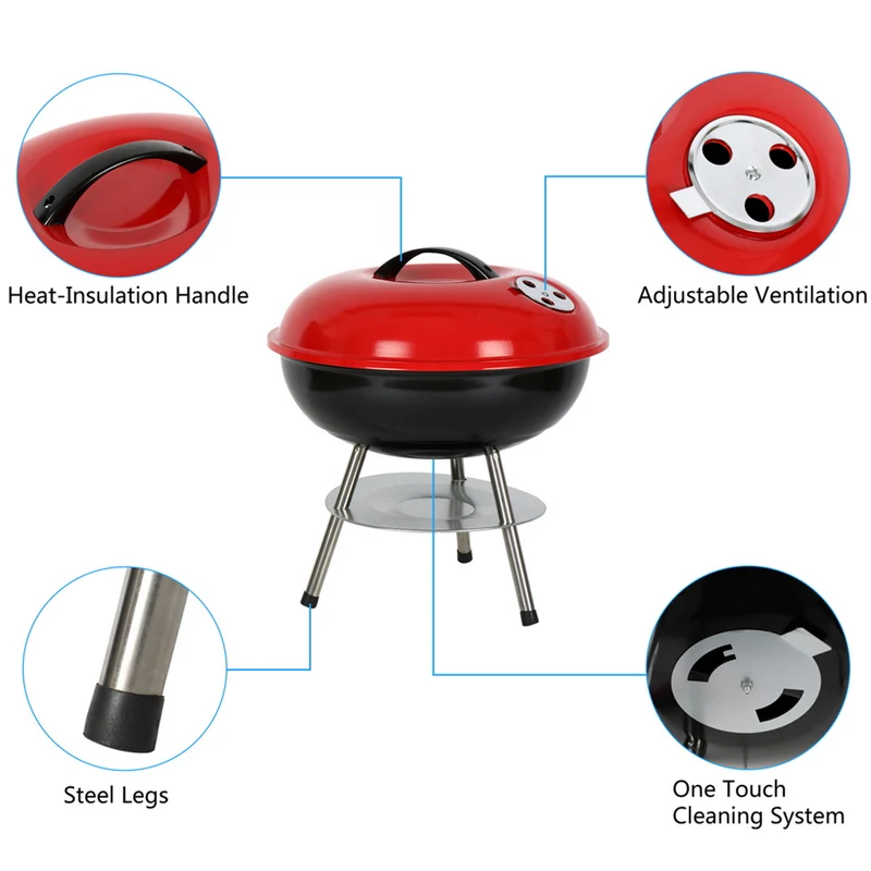 SUGIFT 14 in BBQ Grill Portable Charcoal Stove Apple Stove with Red Lid