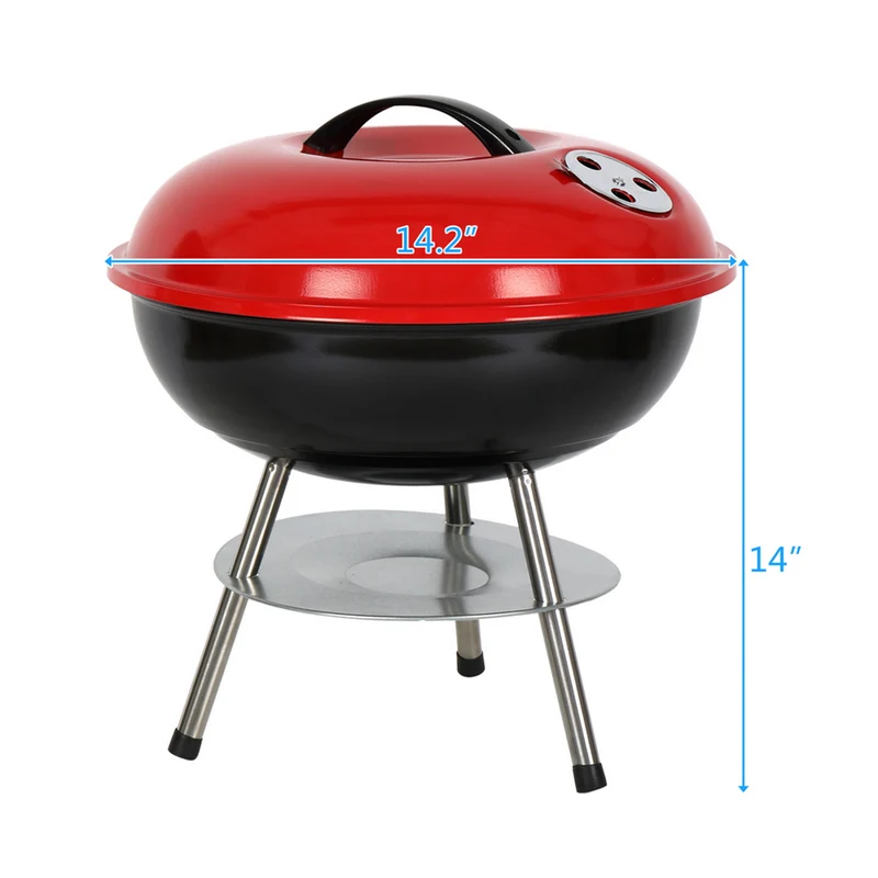 SUGIFT 14 in BBQ Grill Portable Charcoal Stove Apple Stove with Red Lid