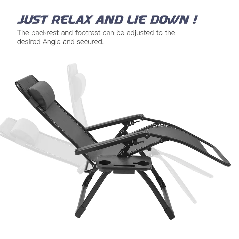 SUGIFT Zero Gravity Chair Leisure Terrace Folding Chair Black with Cup Holder