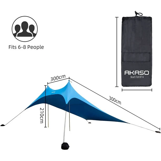 SUGIFT Beach Tent, Portable Beach Canopy Sun Shelter UPF50+ for 6-8 People, for Beach, Camping Trips, Fishing, Backyard or Picnics (10¡Á10 FT with 2 Poles)