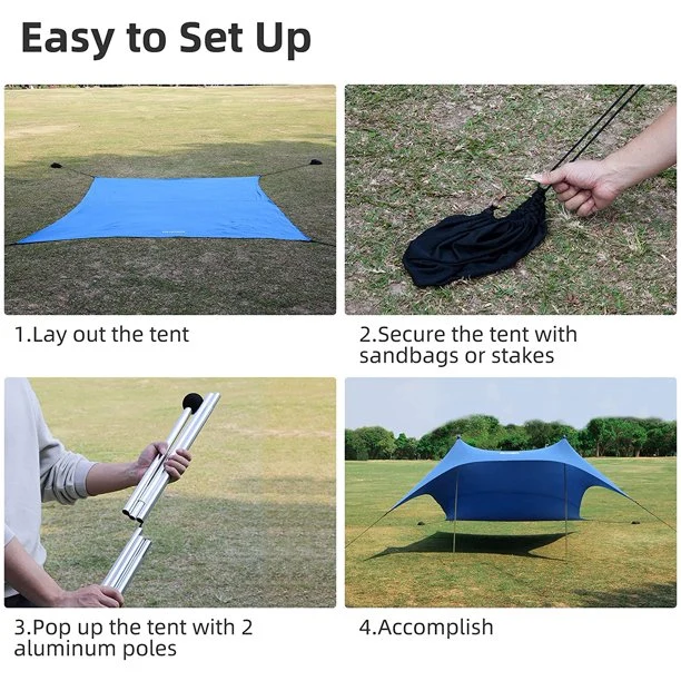 SUGIFT Beach Tent, Portable Beach Canopy Sun Shelter UPF50+ for 6-8 People, for Beach, Camping Trips, Fishing, Backyard or Picnics (10¡Á10 FT with 2 Poles)