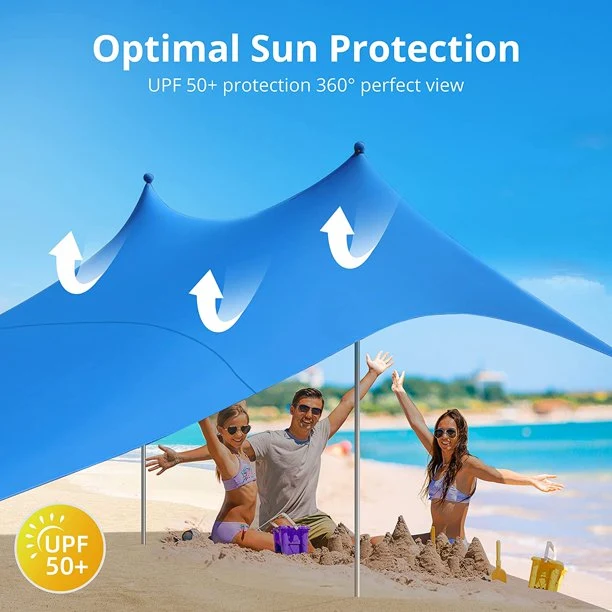 SUGIFT Beach Tent, Portable Beach Canopy Sun Shelter UPF50+ for 6-8 People, for Beach, Camping Trips, Fishing, Backyard or Picnics (10¡Á10 FT with 2 Poles)