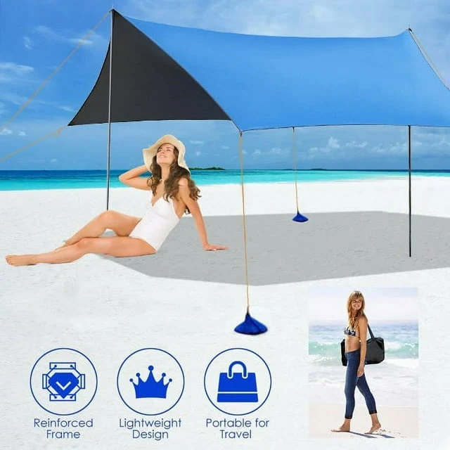 SUGIFT Family Portable Sun Shelter Beach Tent Canopy 10ft x 10ft UPF50+ Blue