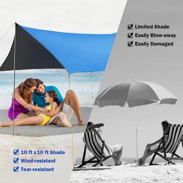 SUGIFT Family Portable Sun Shelter Beach Tent Canopy 10ft x 10ft UPF50+ Blue