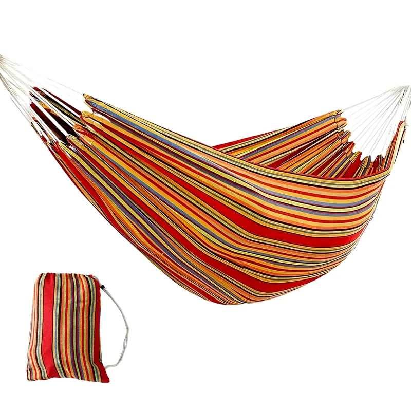 SUGIFT 2-Person Brazilian-Style Cotton Double Hammock Bed with Portable Carrying Bag, Red stripe