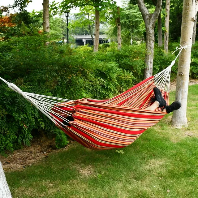 SUGIFT 2-Person Brazilian-Style Cotton Double Hammock Bed with Portable Carrying Bag, Red stripe