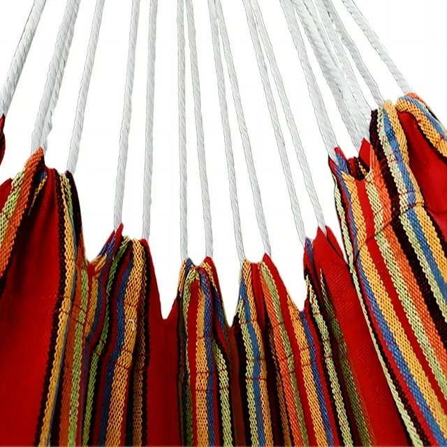 SUGIFT 2-Person Brazilian-Style Cotton Double Hammock Bed with Portable Carrying Bag, Red stripe