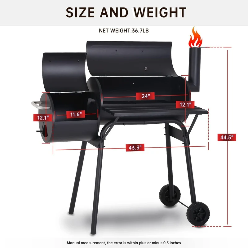SUGIFT Portable BBQ Charcoal Grill with Offset Smoker