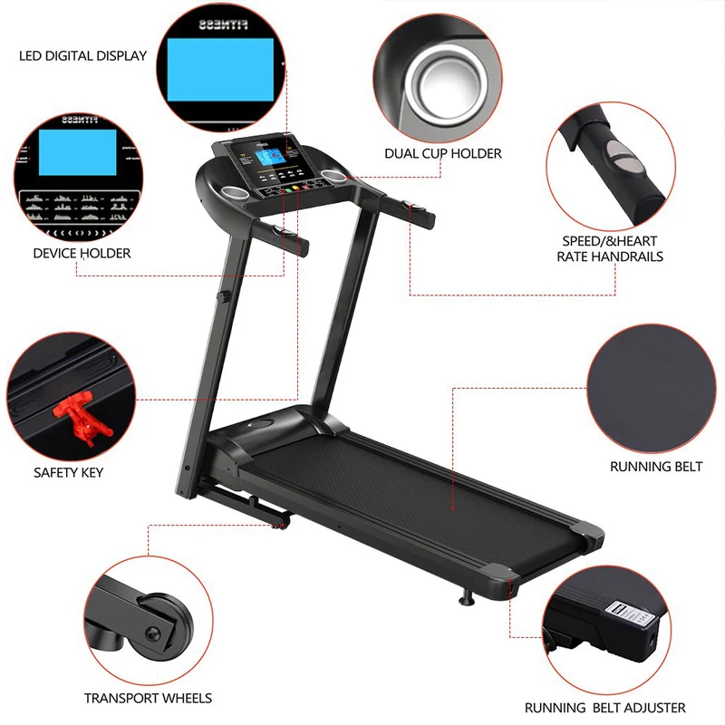 SUGIFT 2.0 Hp Electric Treadmill, 10¡ã Tilt, 5-inch LCD Screen, Folding Treadmill with MP3 Function