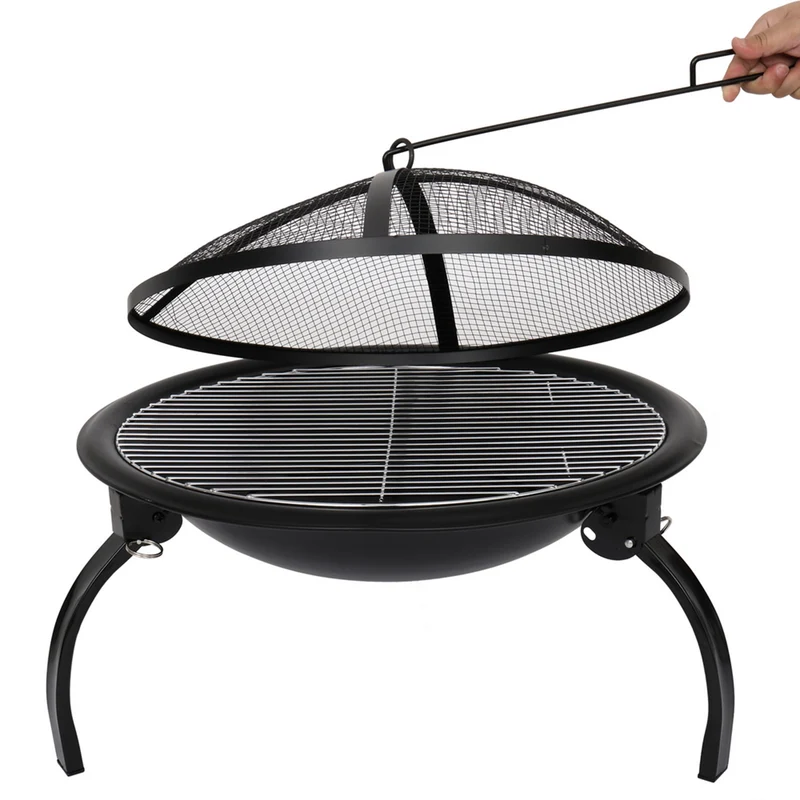 SUGIFT 21-inch Charcoal Grill, Grillable Fire Pit with Carbon Mesh, Black