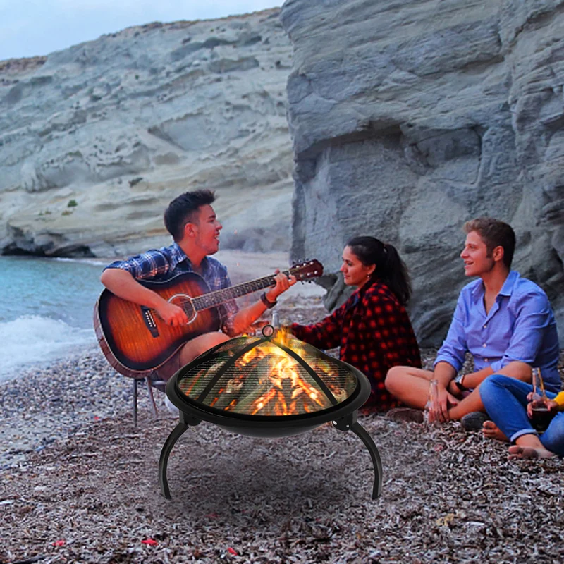 SUGIFT 21-inch Charcoal Grill, Grillable Fire Pit with Carbon Mesh, Black