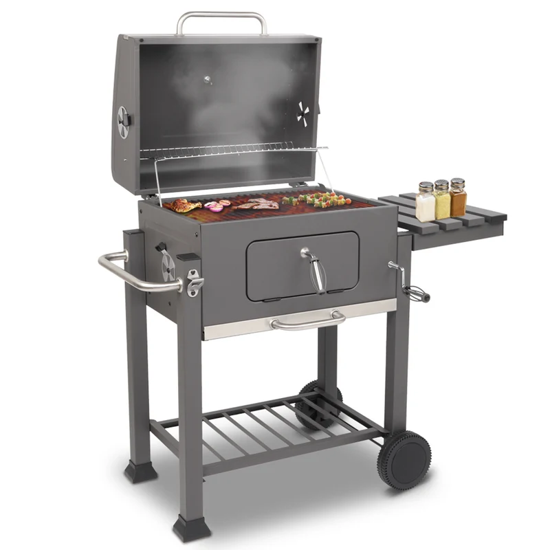 SUGIFT Removable Square Grill, Charcoal Oven with Movable Wheels, Gray