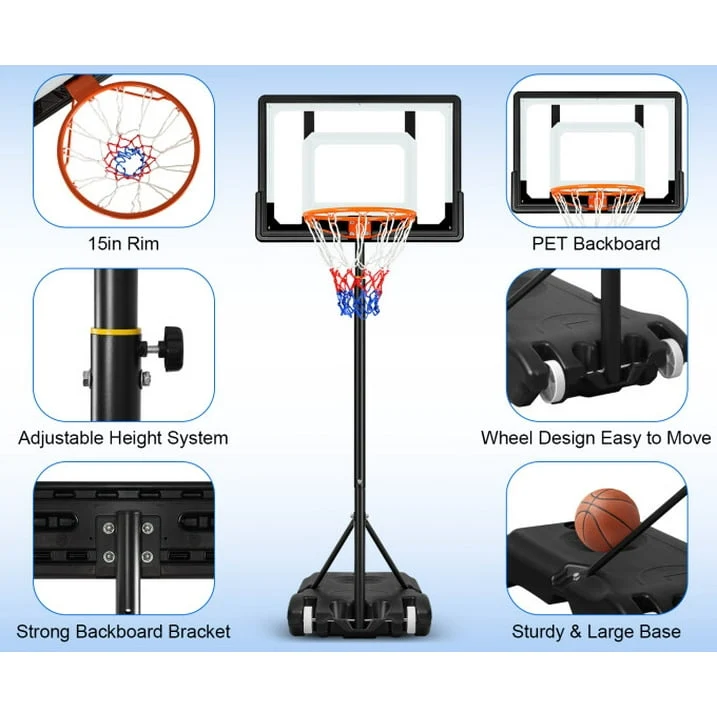 HONGGE Kids Basketball Hoop Outdoor 5-7ft Adjustable, Portable Basketball Hoops & Goals for Kids/Teenagers/Youth in Backyard/Driveway/Indoor, with 32 Inch Shatterproof Backboard and Larger Base