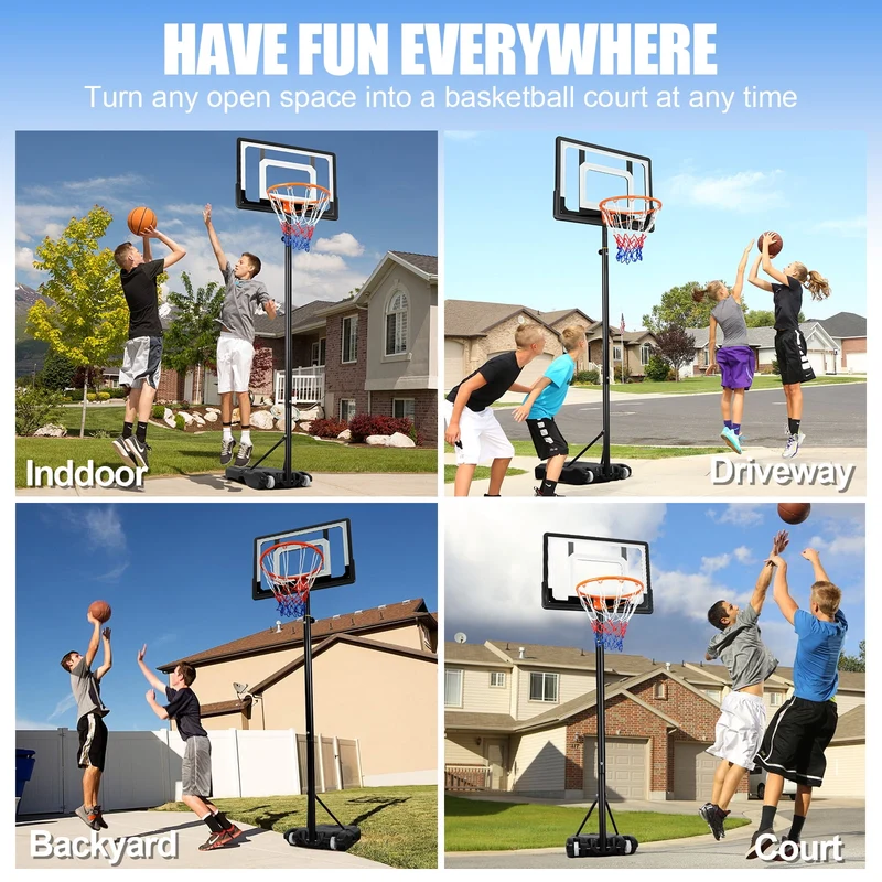 HONGGE Kids Basketball Hoop Outdoor 5-7ft Adjustable, Portable Basketball Hoops & Goals for Kids/Teenagers/Youth in Backyard/Driveway/Indoor, with 32 Inch Shatterproof Backboard and Larger Base